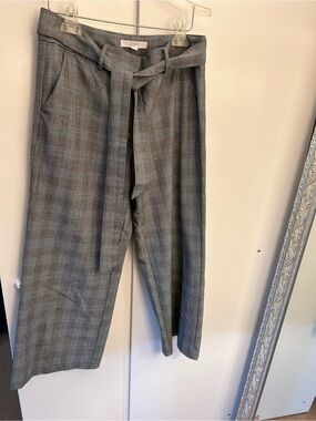 LOFT Plaid Tie-Waist Dress Pants in Gray